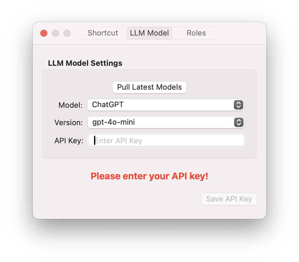 Wright LLM Model Settings Interface